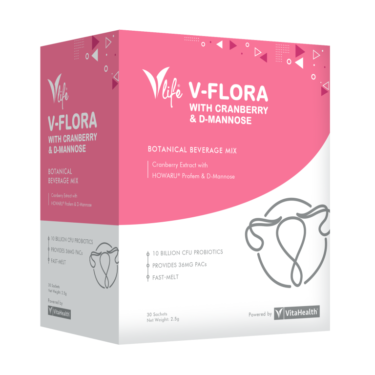 Vlife Vflora Cranberry with Dmannose Box 30s perspective 2